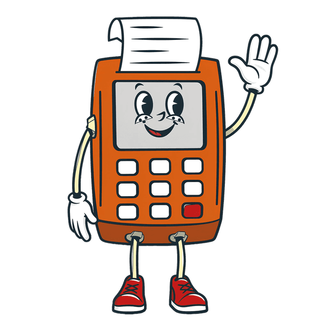 Card machine mascot waving