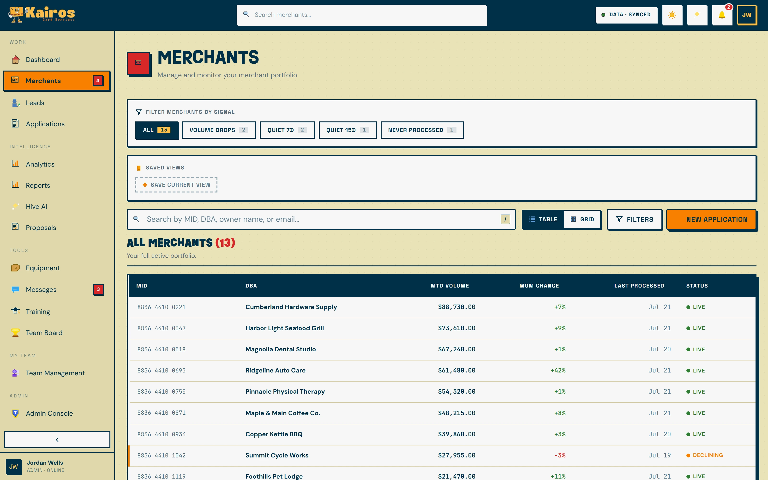 Merchant roster in Kontrol Center